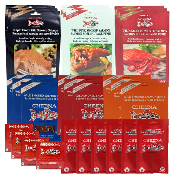 cheena home set with variety of smoked salmon items