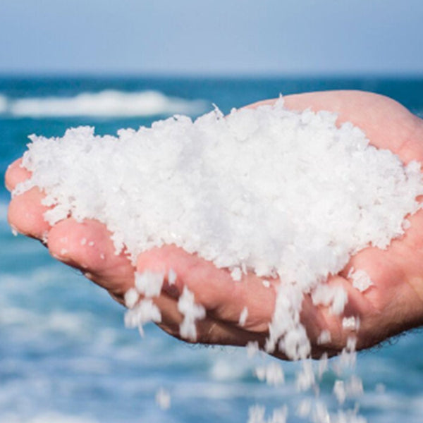 handful of sea salt by the ocean