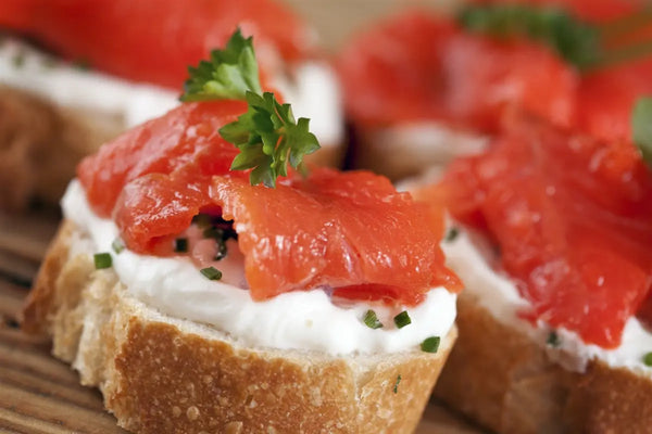 Smoked Salmon on baguette with creme fraiche