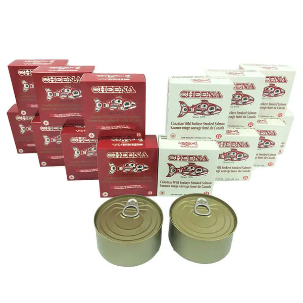 Canned Cheena Wild Smoked Salmon and Bone-in Wild Sockeye Home Set